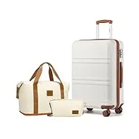 kono ensemble de valises de voyage rigides avec serrure tsa lot de 3 valises incluses 1 sac de sport et 1 trousse de toilette, crème, blanc, 20 inch luggage set