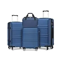 kono lot de 4 valises à coque rigide légère avec serrure tsa et sac de cabine ryanair, bleu marine, ensembles de bagages