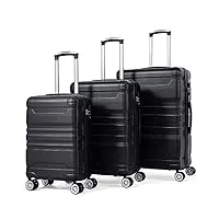 wodsofti lot de 3 valises rigides avec cadenas tsa et roue universelle extensibles - poignée latérale - noir, noir