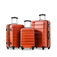 wodsofti lot de valises rigides, valises à roulettes, valise de voyage, bagage à main, 4 roulettes, matériau abs, orange, orange