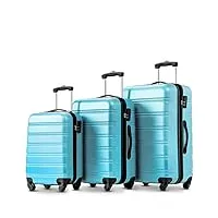 wodsofti lot de valises rigides à roulettes avec 4 roulettes en plastique abs bleu clair, bleu