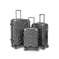 mixi trends hardshell set valise à roulettes valise de voyage valise trolley serrure tsa noir gris, gris design 1