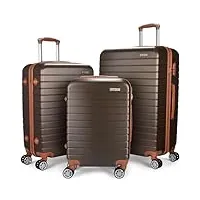 brubaker set de valises paris - 3 valises rigides avec bagage à main - valise de voyage en abs avec serrure à numéro, 4 roues et poignées confortables (m, l, xl - marron et marron clair)