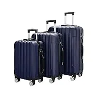 générique lot de 3 valises abs et alliage d'aluminium 20/24/28 pouces (bleu marine)