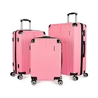 brubaker set de valises london - 3 valises de voyage avec bagage à main - valises rigides avec serrure à numéro, 4 roues et poignées confortables - abs trolleys (m, l, xl - rose)