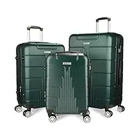 brubaker set de valises rigides miami - valises extensibles avec serrure à numéro, 4 roues et poignées - 3 pièces incluant un bagage à main - valise à roulettes en abs (m, l, xl - vert foncé)