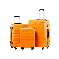 lot de 3 valises de voyage légères à roulettes orange, set orange, 3 pcs set