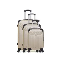 set de 3 valises american travel - set de 3 abs harlem-a 4 roues - beige