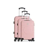 set de 3 valises gerard pasquier - set de 3 abs mimosa-a 4 roues - rose