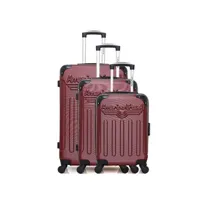 set de 3 valises american travel - set de 3 abs harlem-a 4 roues - bordeaux