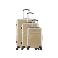 set de 3 valises american travel - set de 3 abs/pc detroit 4 roues 75 cm - beige