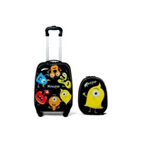 valise giantex set de 2 valise enfant à roulettes bagage 16"+ sac à dos 12"bagage à main avec motif pour enfan