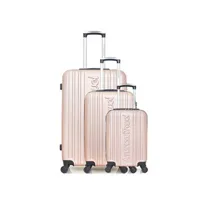 set de 3 valises american travel - set de 3 abs springfield-a 4 roues - rose dore
