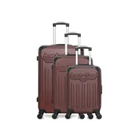 set de 3 valises american travel - set de 3 abs harlem-a 4 roues - marron fonce rose