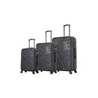 set de 3 valises lulu castagnette ensemble de 3 valises à roulettes noir ll-t521 black