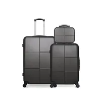 set de 3 valises hero - lot de 3 valises grand format, weekend et vanity abs coronado - gris fonce