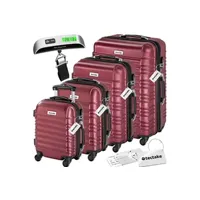 valise tectake set de valises rigides mila 4 pièces avec pèse-bagages - rouge bordeaux