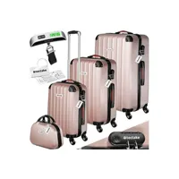 valise tectake set de valises rigides cleo 4 pièces avec pèse-valise - or rose