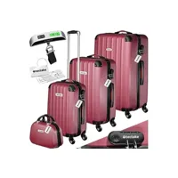 valise tectake set de valises rigides cleo 4 pièces avec pèse-valise - rouge bordeaux